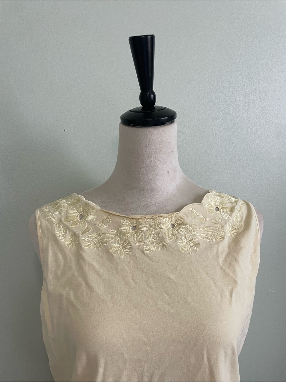 Butter Yellow Floral Embroidered Neck Tank Top